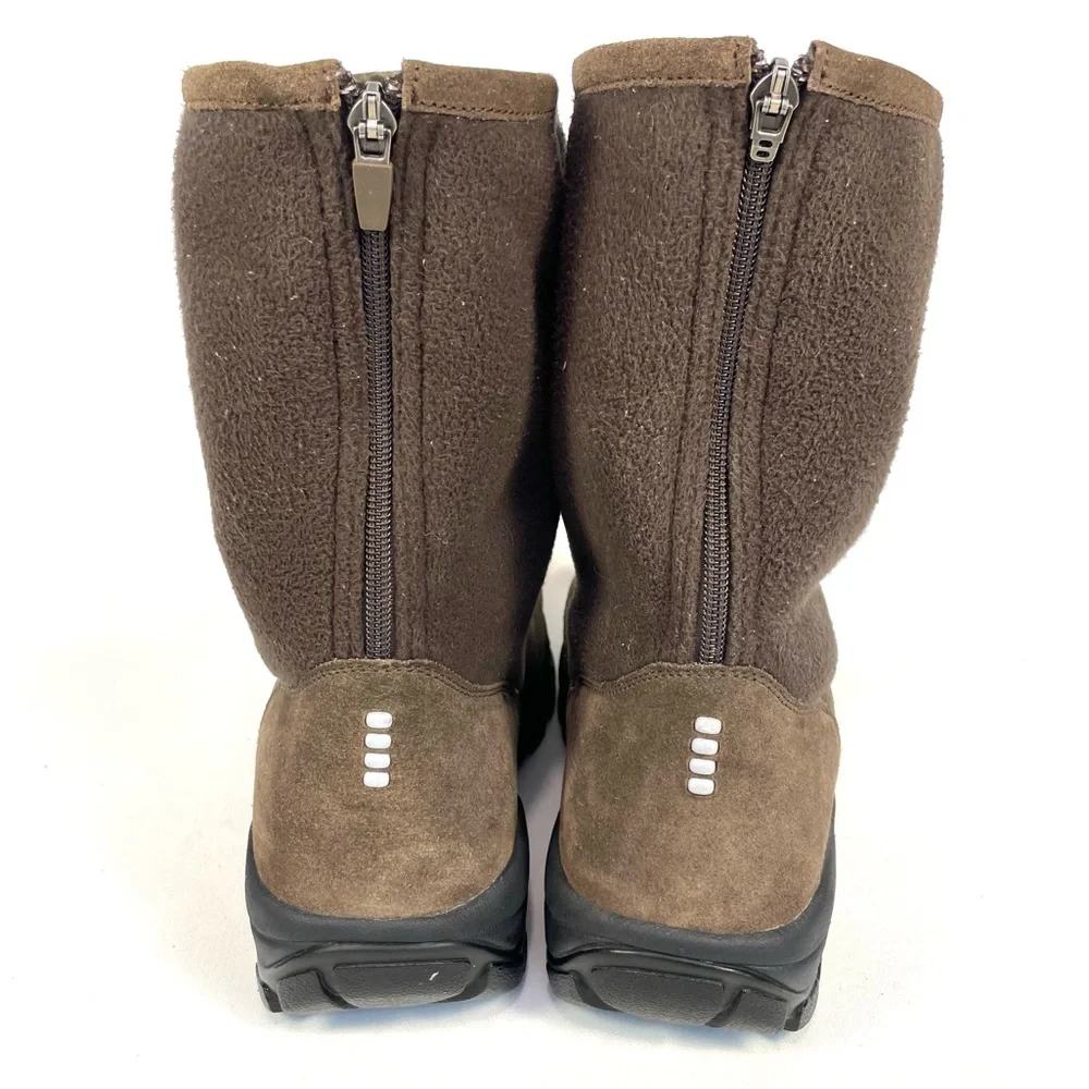 Lands‎ End Snow Boots Mens 11D Brown Suede Sherpa Lined Back Zip Winter